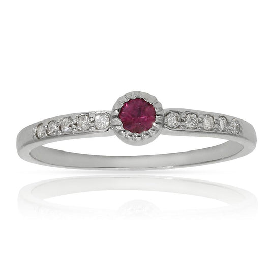 ANILLO DE ORO BLANCO 18K RUBI + DIAMANTES